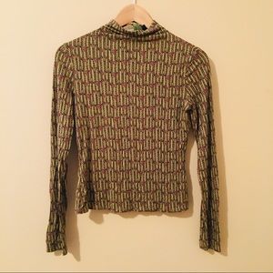 MaxMara Long Sleeve Patterned Turtleneck Top in Green and Pink